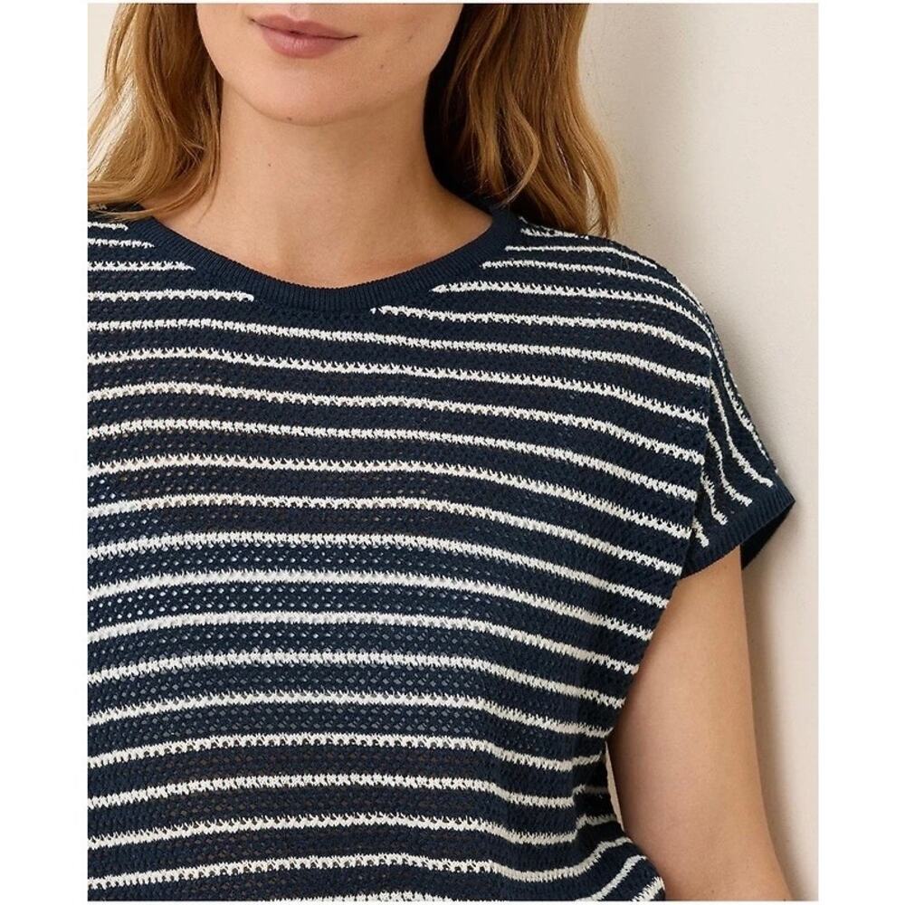 Pact Beachside Crochet Knit Short Sleeve Top Capri Stripe Large Beach Vacation - Picture 2 of 12